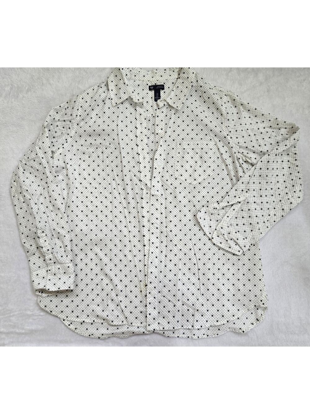 GAP Boyfriend Fit Star Print Button Down Shirt Womens Large White